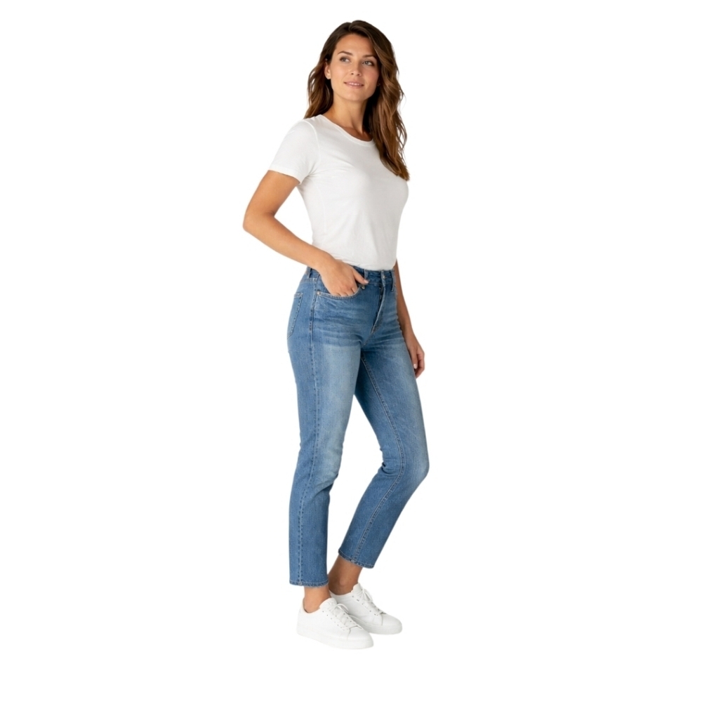Lucky Brand Size 14/32 Blue Denim Straight Ankle Jeans Raw Hem NWT - Picture 3 of 15